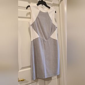 Calvin Klein sheath dress, size 10, gray and white